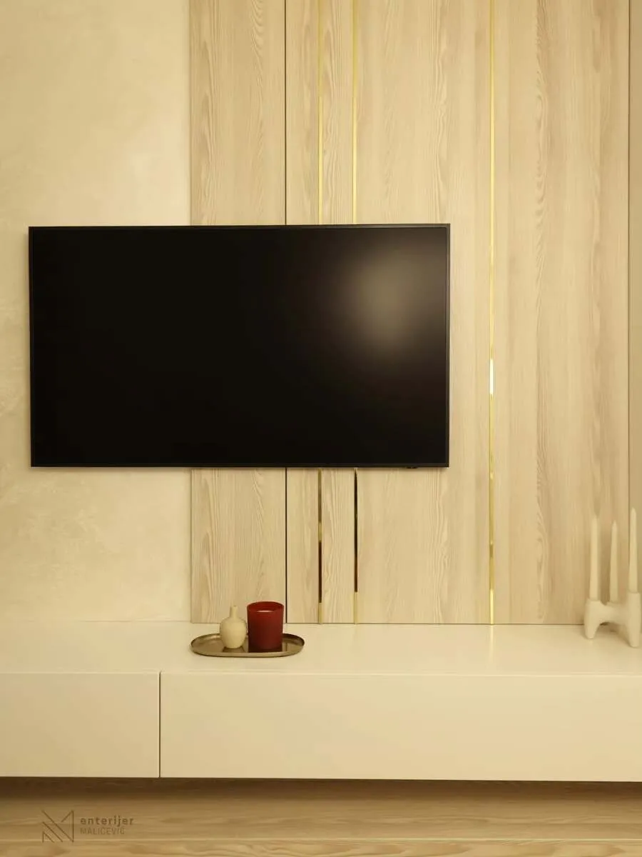 TV zid u svijetlom furniru